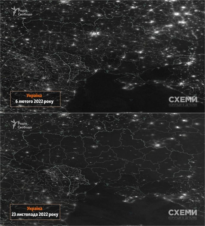 Ukraina w ciemnościach. Jak wyglądał blackout 23 listopada z satelity: porównanie zdjęć