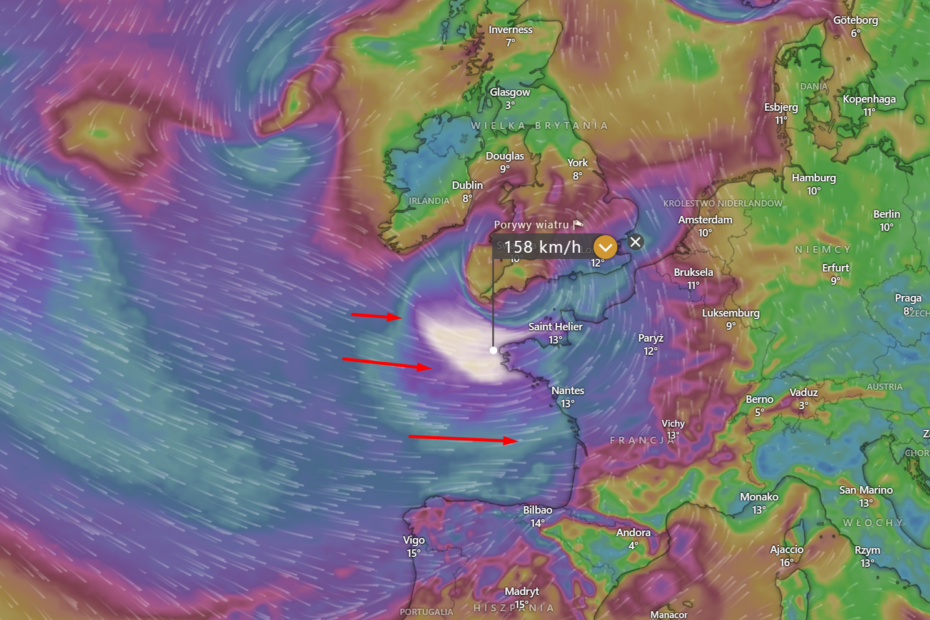 Potężny orkan uderzy w Europę Zachodnią już dziś. Lokalnie porywy do 160 km/h., wydarzenia w polsce